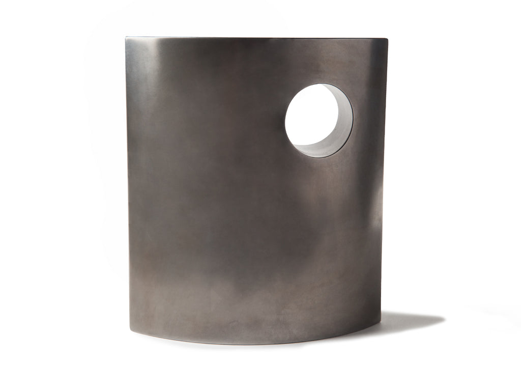Picture of a beautiful stainless steel cremation urn on sale at Muses Design Urns. Front view.